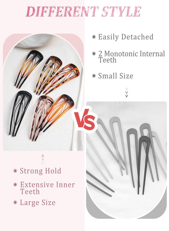 CHLINS 6 PCS French Hair Pins for Women, U-Shaped Hair Forks Stick for Bun Updo Chignons & French Twists, Strong Hold 3 Internal Teeth Hair Chopsticks Styling Accessories - Image 4